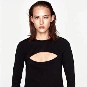 Zara Womens Black Cutout Long Sleeve Top Size Medium